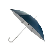 Зонт-трость полуавтоматический с алюминиевой ручкой, синий снаружи, серебристый внутри Увеличить...
